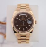 Rolex Day-Date 40 Rose Gold Chocolate Diagnonal Motif Index Dial & Fluted Bezel President Bracelet 228235 -
