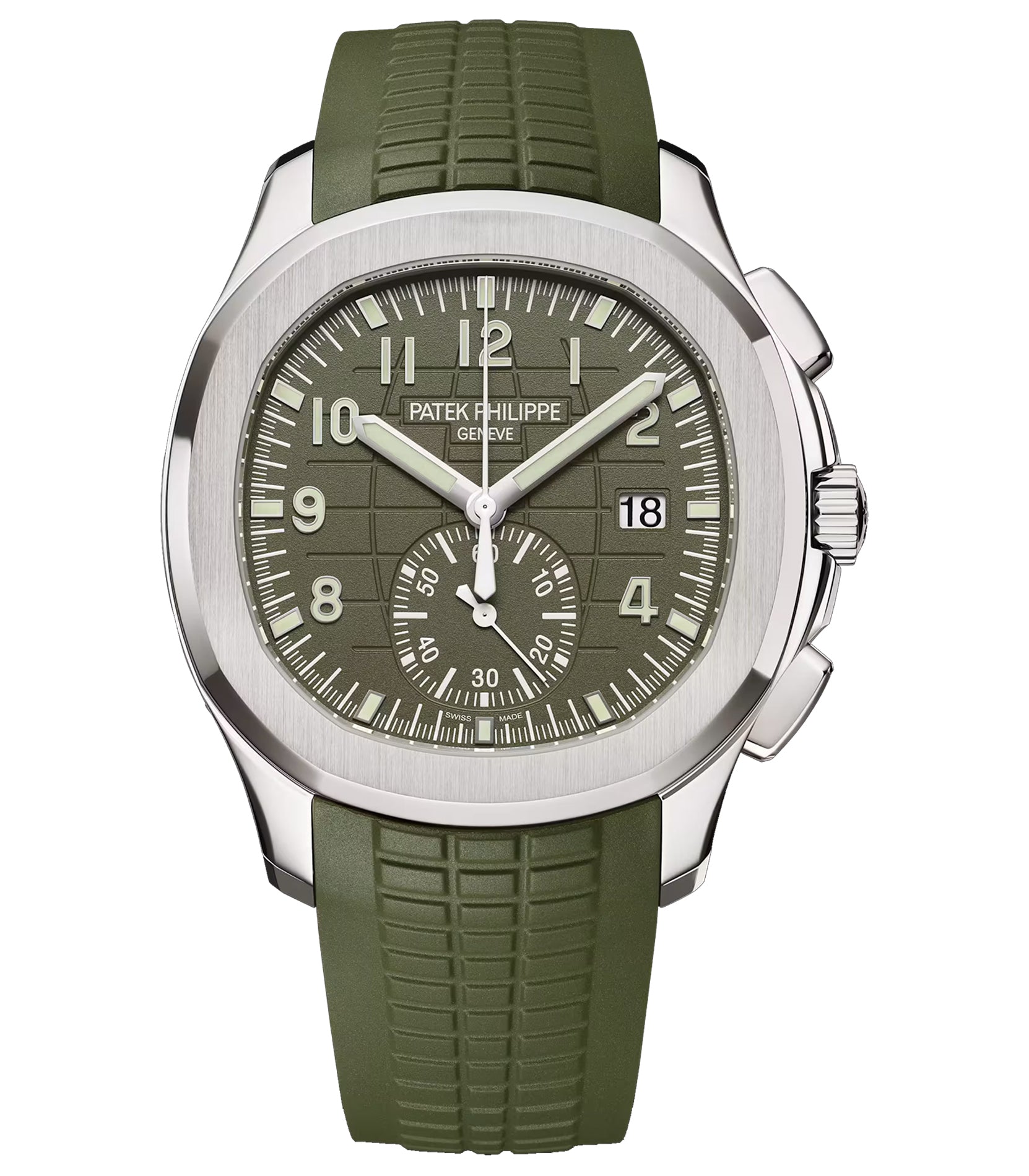 5968-1.jpg 42mm Chronograph 18k White Gold Khaki Green Dial - 图片 1
