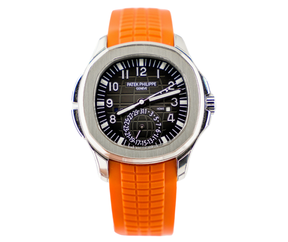 Pre-Owned-Patek-Philippe-Aquanaut-Travel-Time-5164A-001-Stainless-Steel-with-Orange-Rubber-Strap-JD-Watches-NY.png Patek Philippe Aquanaut Travel Time 5164A-001 – Stainless Steel with Orange Rubber Strap - 图片 1