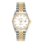 Rolex Datejust 36mm 16233  Steel Yellow Gold White Diamond Dial Mens Watch